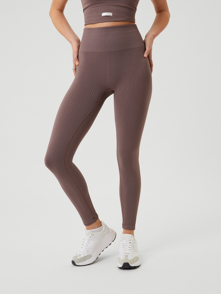 Björn Borg Studio Seamless Rib tights i brunt för dam – baksida