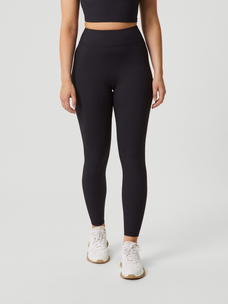 Björn Borg Studio ribbade tights med hög midja – svart – baksida
