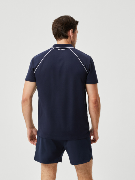 Björn Borg Ace Racquet Polo blå – mjuk piké med raglanärm – baksida