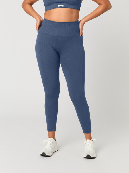 Björn Borg Studio Seamless Ribbed Tights – sömlösa träningstights i blått – baksida