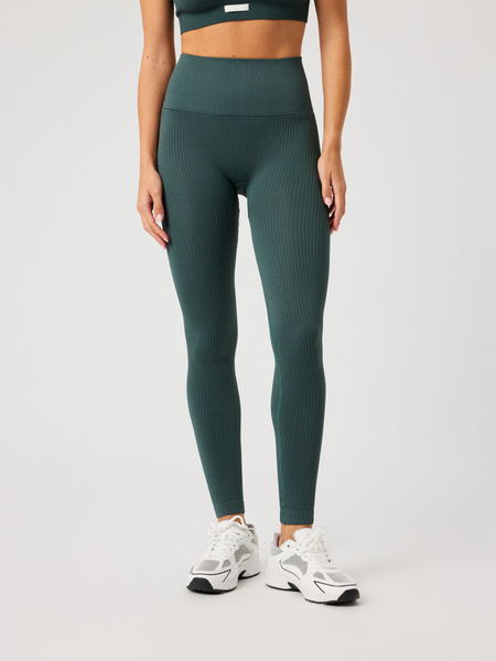 Björn Borg Studio sömlösa ribbade tights i grönt – baksida