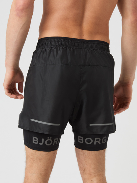 Björn Borg Running 2-in-1 shorts herr i svart – med telefonficka – baksida