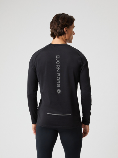 Björn Borg borstad långärmad löpar-t-shirt i svart – baksida