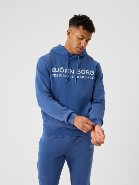 Björn Borg Classic Print Hoodie – blå bomullshoodie med fleece – baksida