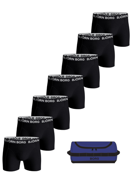 Björn Borg Cotton Stretch boxer 7-pack med tvättpåse i svart – baksida