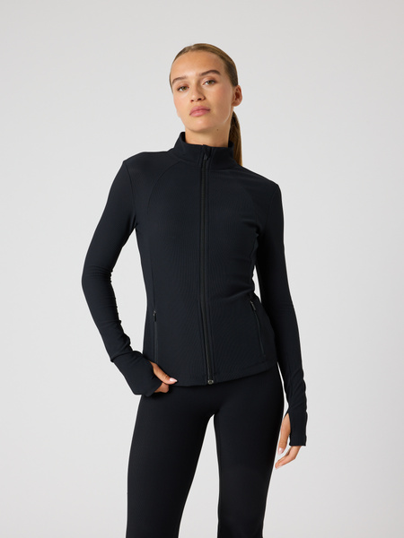 Björn Borg ribbad midlayer i svart med mjuk stretch – baksida