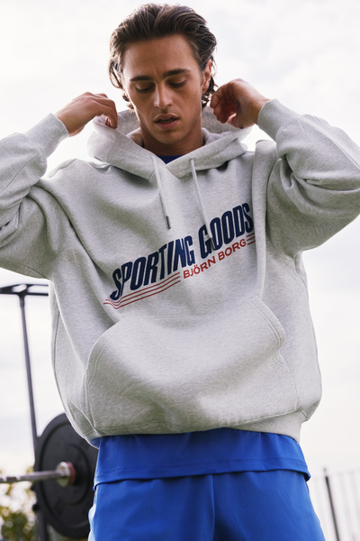 Björn Borg oversized hoodie i grått, herr – baksida