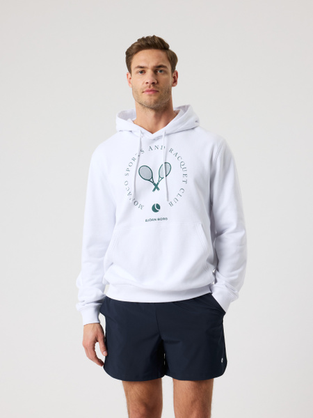 Björn Borg Classic Print hoodie i vitt, herr – baksida